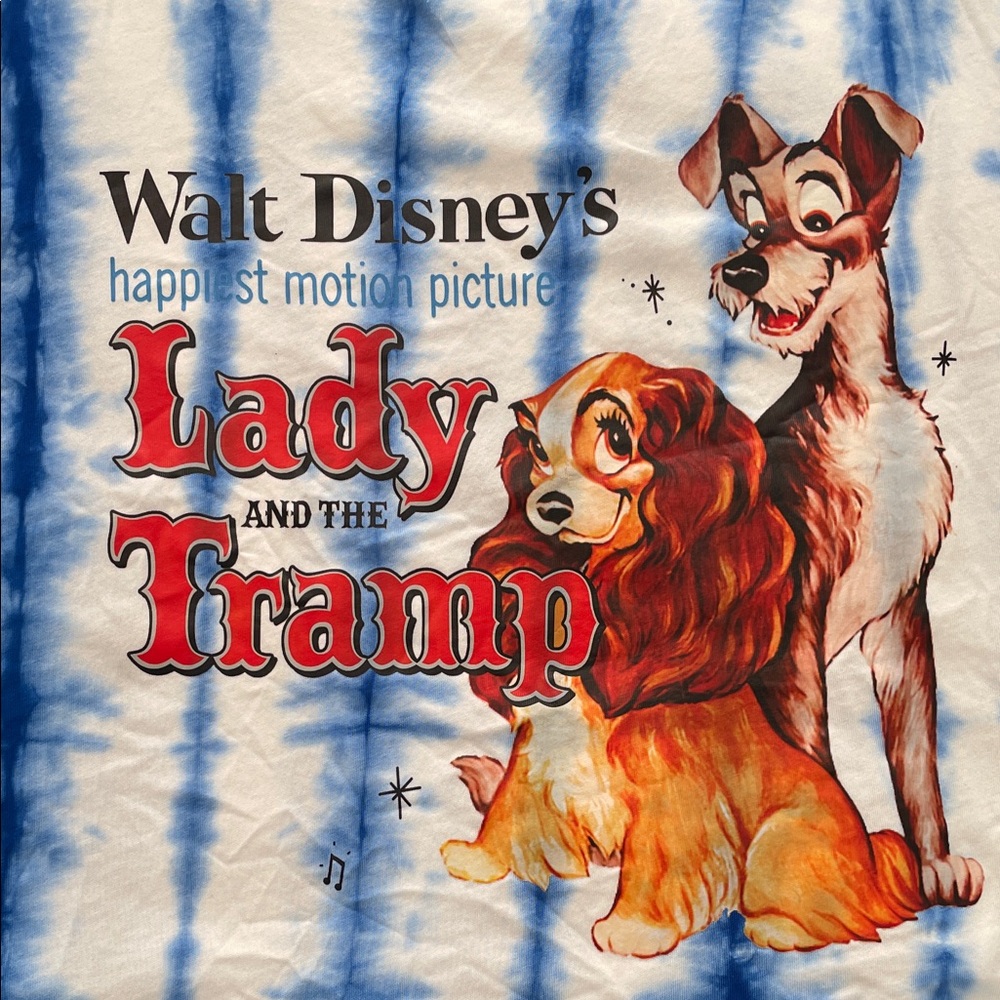 Disney Lady and the Tramp Tie-Dye Tee - Blue & White 2X New without Tags - Picture 10 of 11